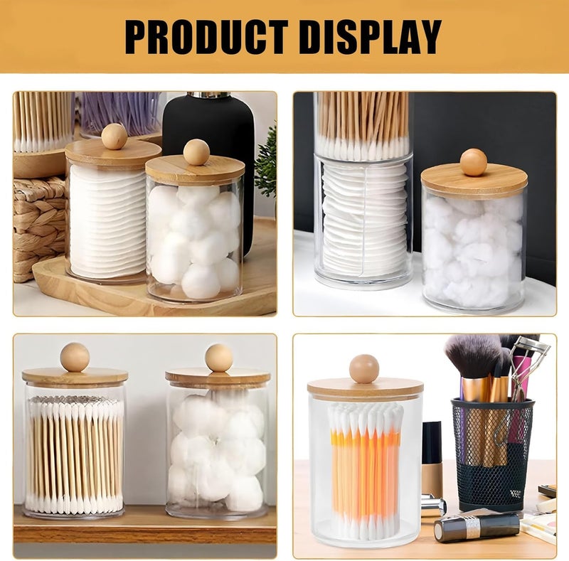 DIYOHFE 3PCS Acrylic Qtip Dispensers Holders With Wood lid, Clear Bathroom Round Countertop Storage Organizer Canister for Cotton Balls,Swabs,Pads,Bath Salts ,Makeup Sponges,Tooth Floss - Image 3